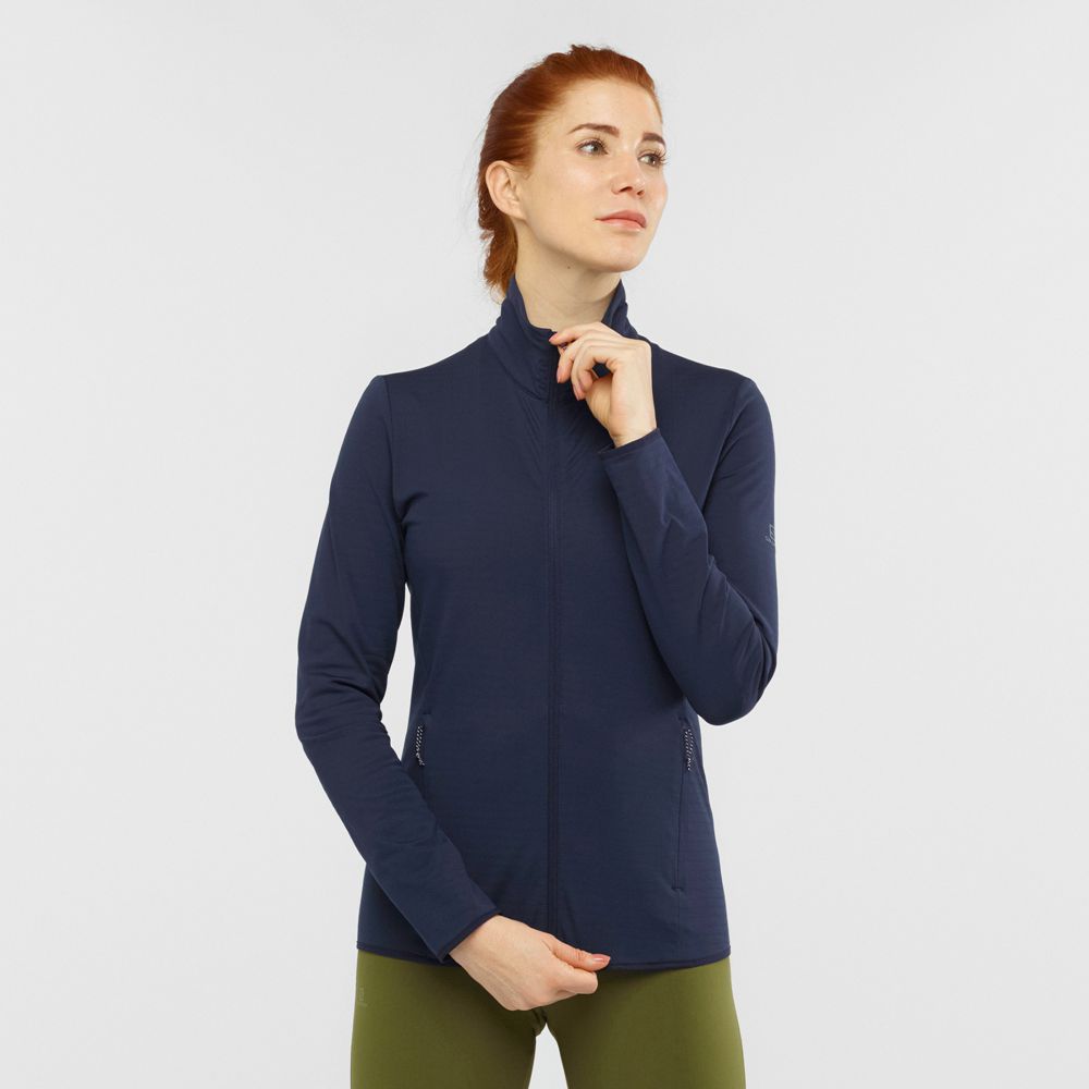 SALOMON ESSENTIAL LIGHTWARM Philippines - Women's Midlayers - Navy | 051247-QNC